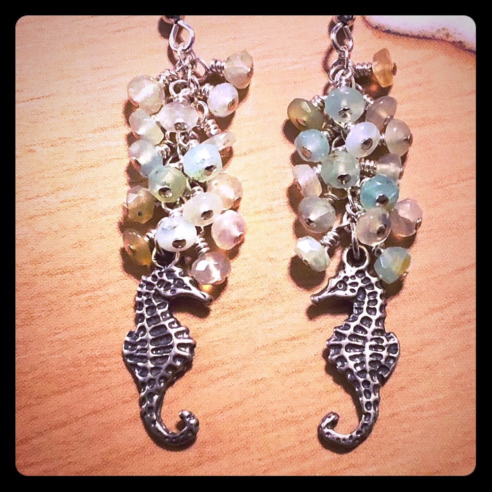 Amazonite Seahorse Cluster Earrings